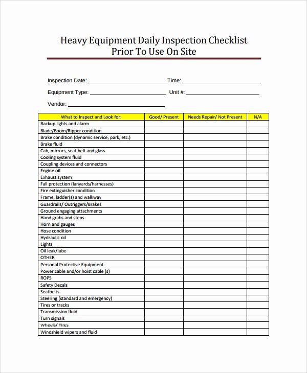 Equipment Checkout form Template Luxury 13 Equipment Checklists Pdf Word Excel Pages