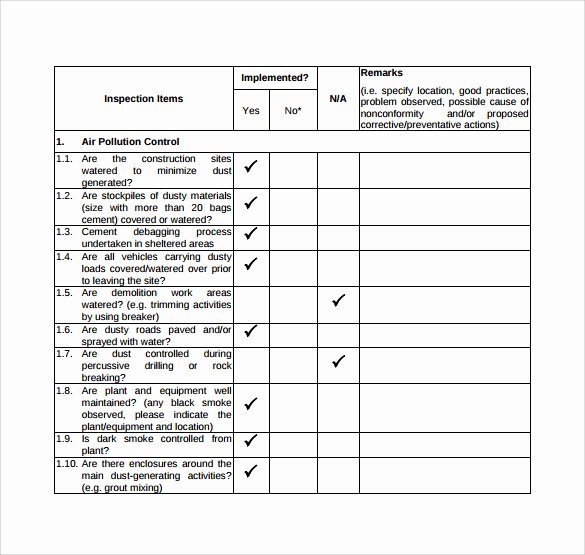 Equipment Inspection Checklist Template Elegant 14 Inspection Checklist Samples