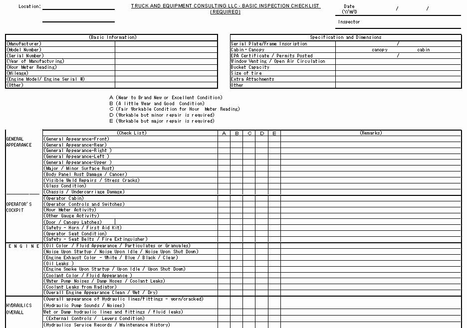 Equipment Inspection Checklist Template Fresh Equipment Checklist Template – Flybymedia