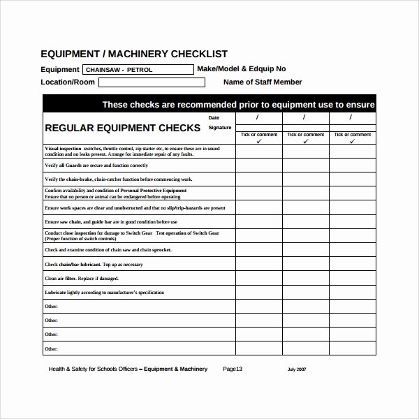 Equipment Inspection Checklist Template Lovely 17 Maintenance Checklist Templates – Pdf Word Pages