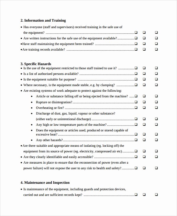 Equipment Inspection Checklist Template New Sample Equipment Checklist 8 Free Documents Download In