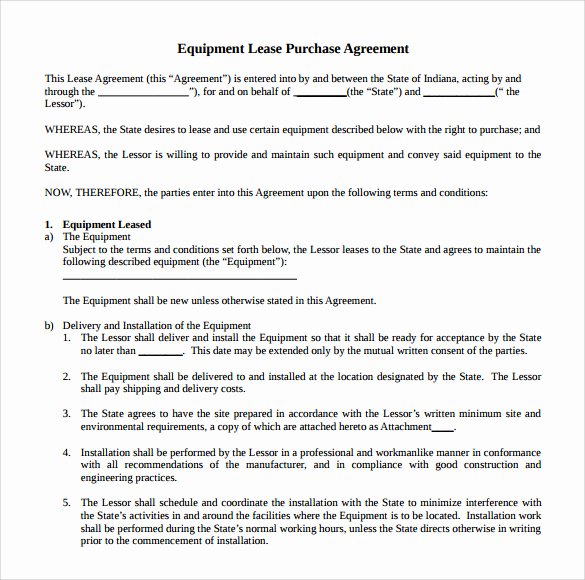 Equipment Lease Agreement Template Fresh 14 Equipment Rental Agreement Templates