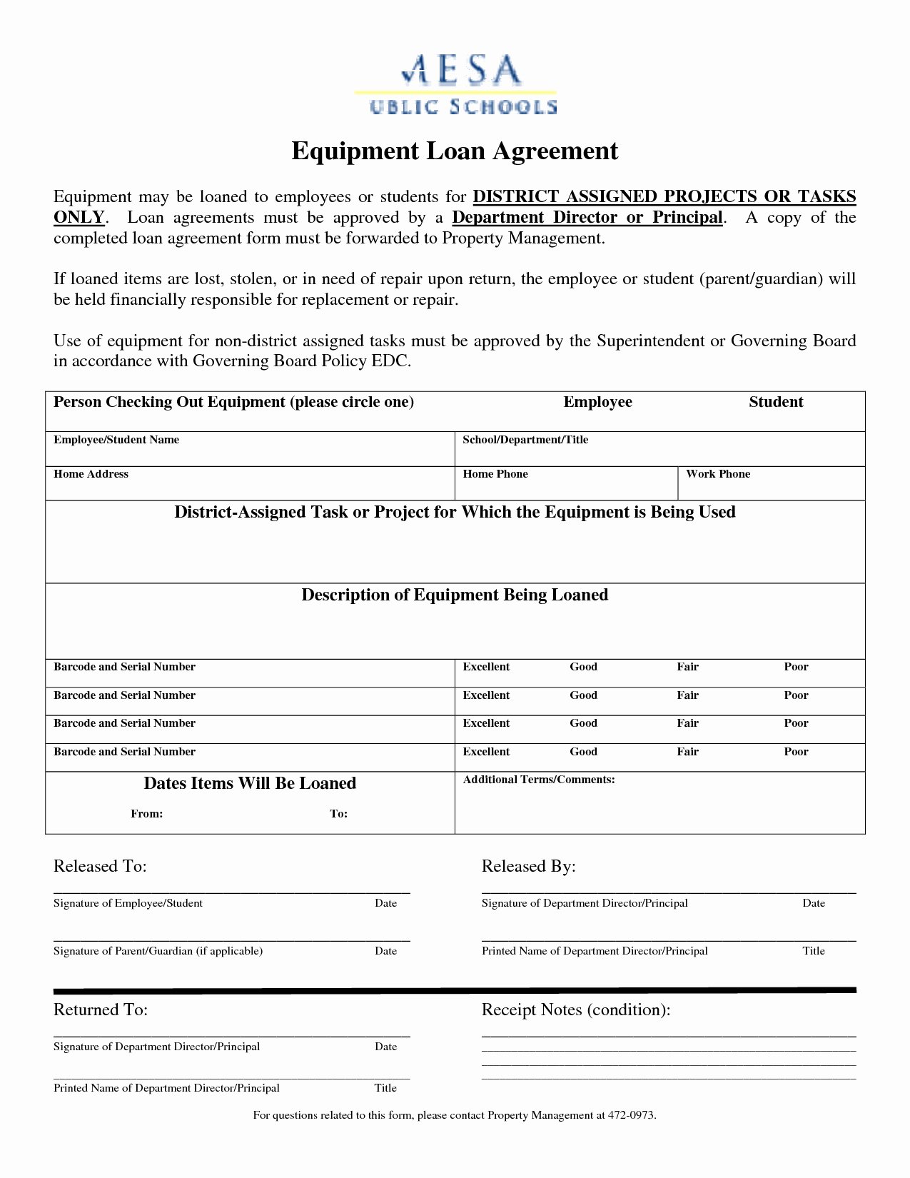 Equipment Loan Agreement Template Beautiful Best S Employee Equipment Agreement form Employee