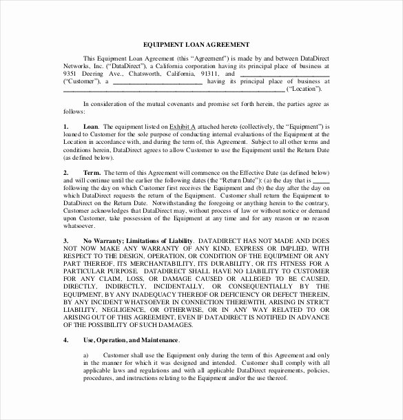 Equipment Loan Agreement Template Lovely 18 Loan Agreement Templates – Free Word Pdf format