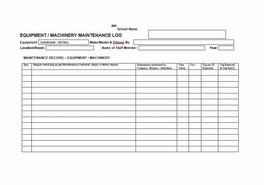 Equipment Maintenance Log Template Awesome 40 Equipment Maintenance Log Templates Template Archive
