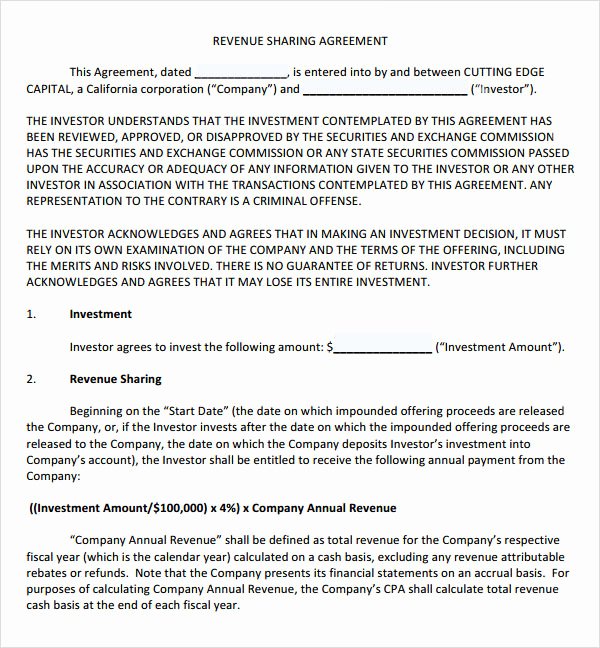 Equity Share Agreement Template Lovely Sample Profit Sharing Agreement 10 Free Documents In