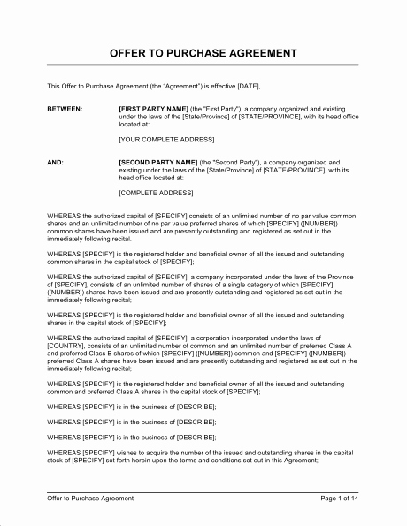 Equity Share Agreement Template New Equity Purchase Agreement Template Offer to Purchase