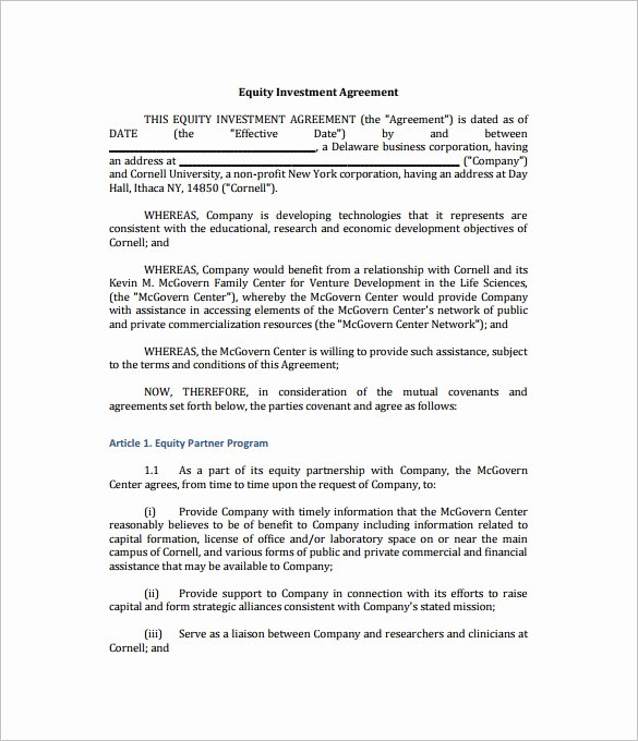 Equity Share Agreement Template Unique 11 Investment Contract Templates – Free Word Pdf