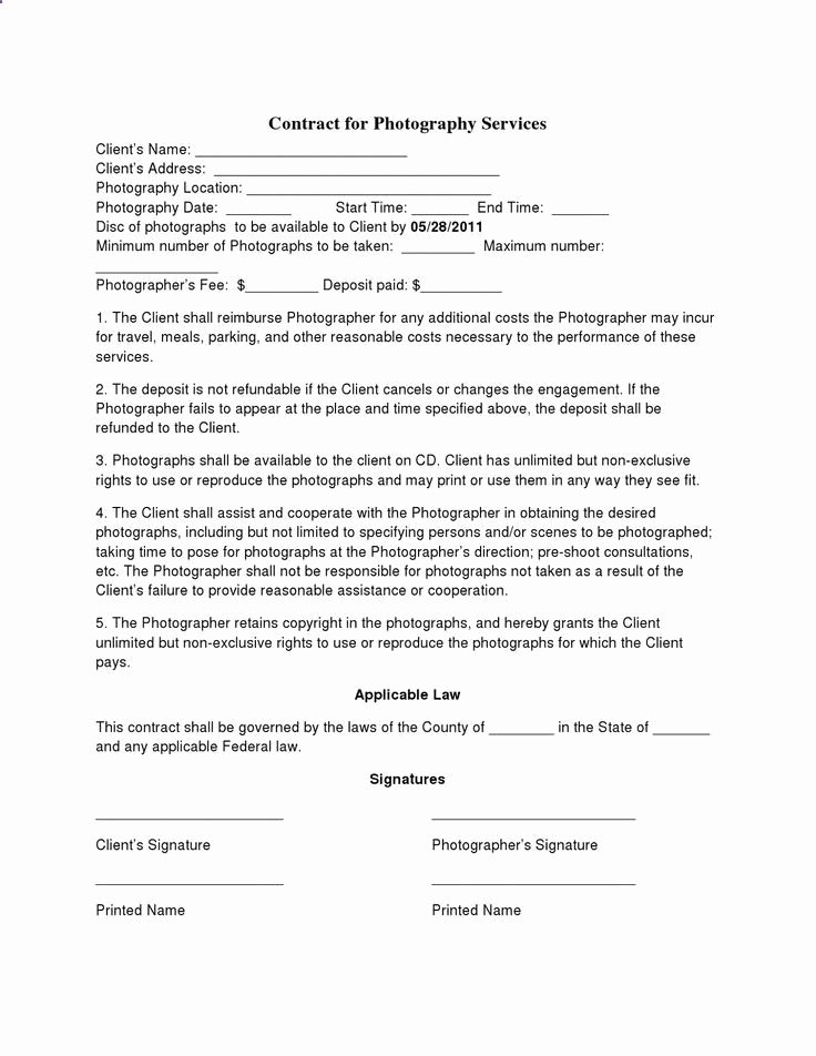Event Photography Contract Template Awesome Free Printable Wedding Graphy Contract Template form
