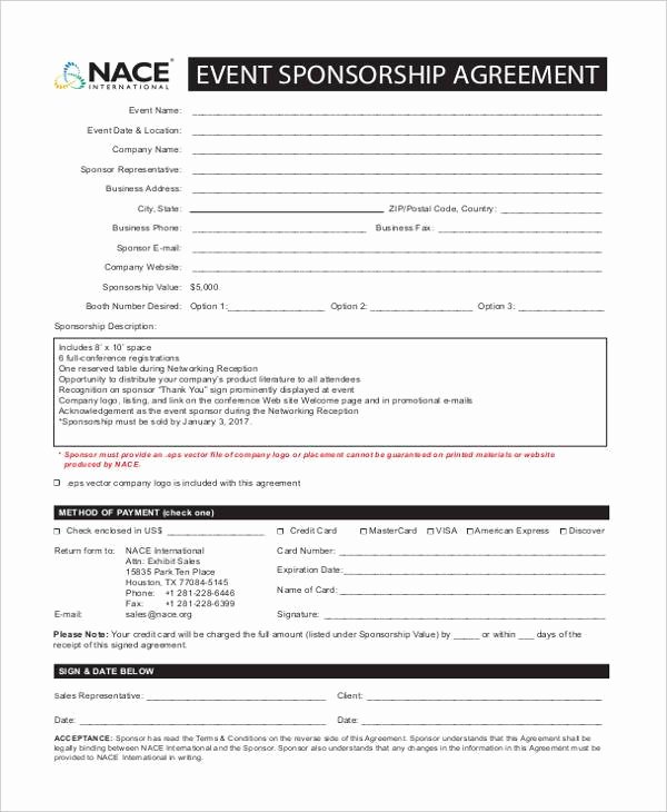 Event Sponsorship Agreement Template Luxury 7 Sponsorship Agreement form Samples Free Sample