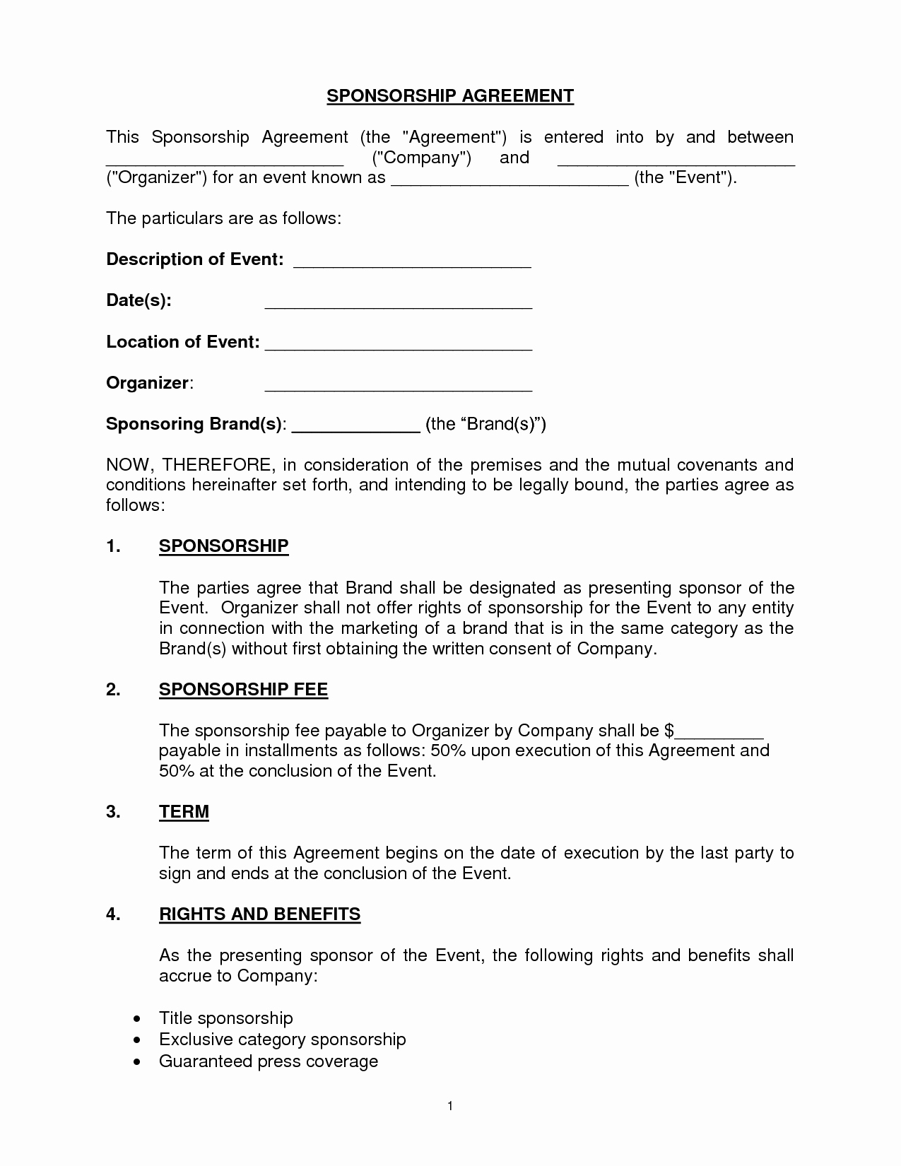 Event Sponsorship form Template Awesome 10 Best Of Sponsorship Agreement Template