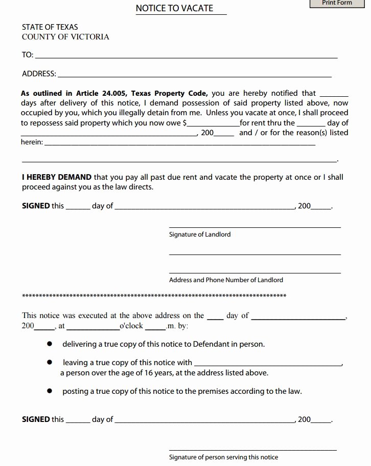 Eviction Notice Template Texas Best Of Free Texas Notice to Vacate Pdf Template