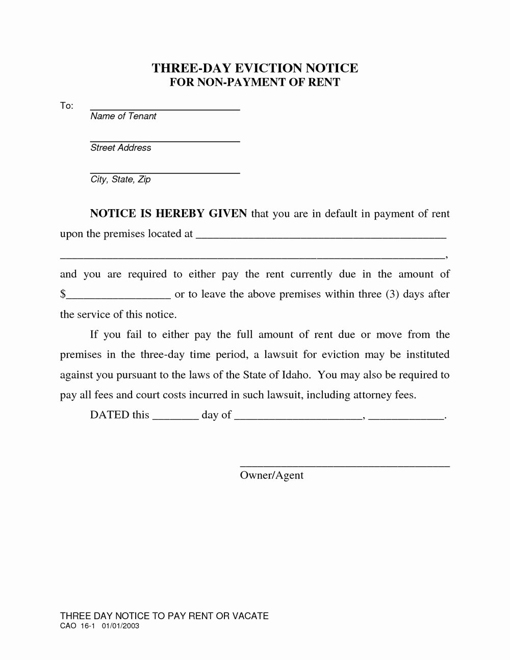 Eviction Notice Template Texas Luxury Texas Landlord Notice to Vacate form forms 8516