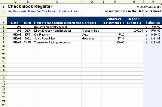 Excel Checkbook Register Template Beautiful Checkbook Register Template for Excel From Vertex2 I Love