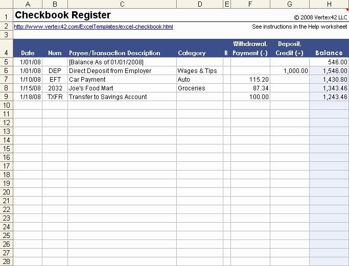 Excel Checkbook Register Template Lovely Free Excel Checkbook Register Printable