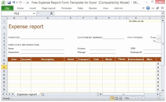 Excel Expense Report Template Lovely Free Expense Report form Template for Excel