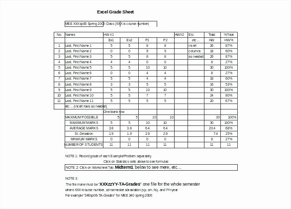 Excel Grade Sheet Template Elegant Excel Spreadsheet for Grades Create A Column where the