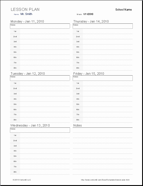 Excel Lesson Plan Template Elegant Lesson Plan Template Printable Blank Weekly Lesson Plan