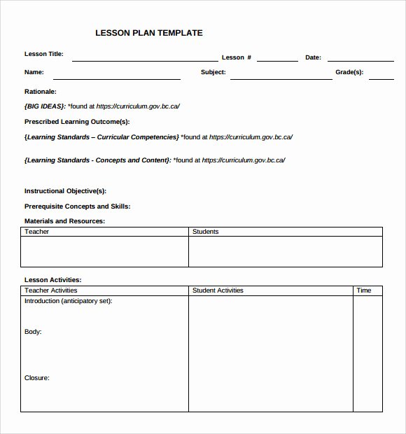 Excel Lesson Plan Template New 9 Teacher Lesson Plan Templates for Free Download