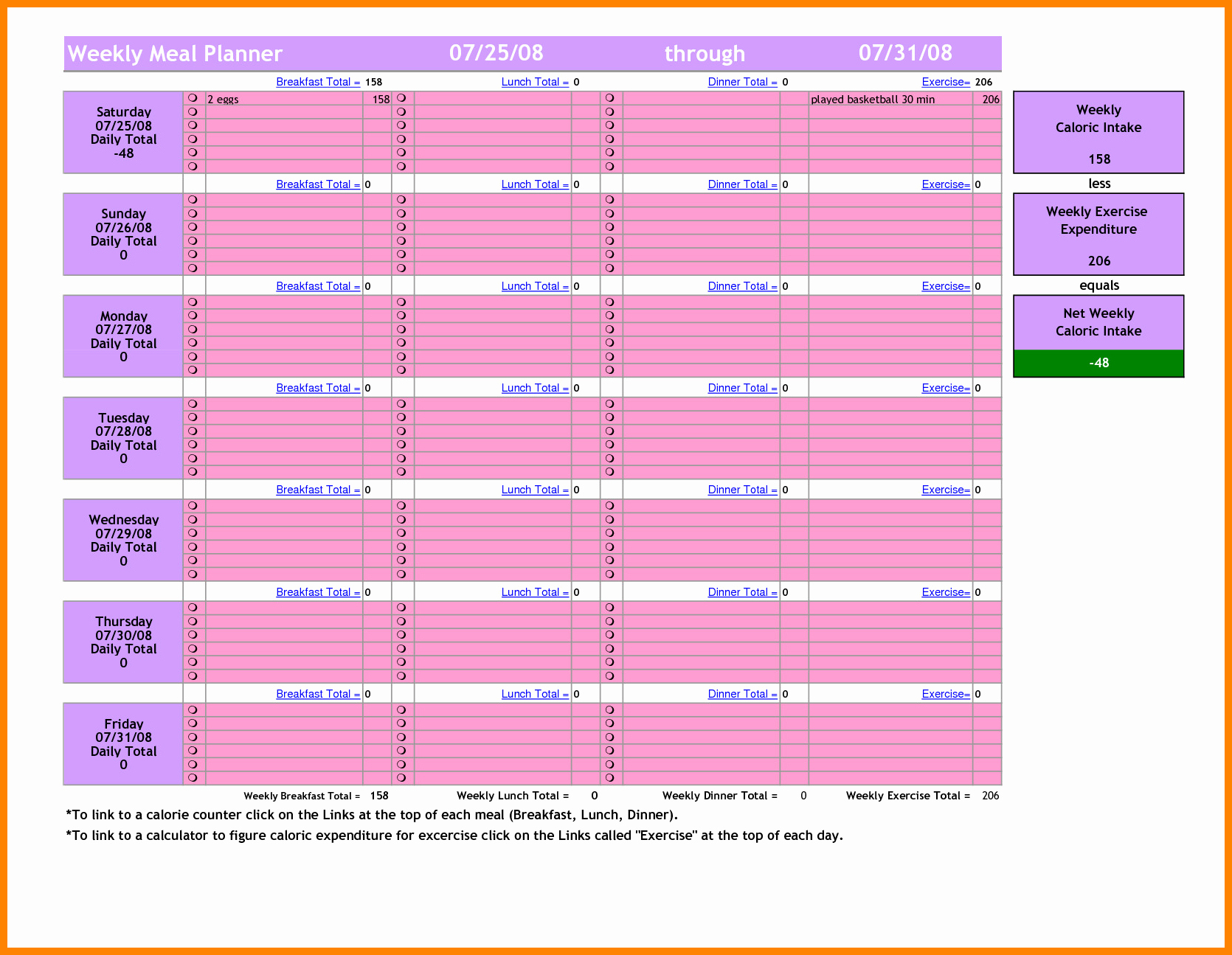 Excel Meal Plan Template Unique 18 Excel Meal Plan Template