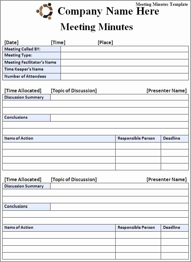 Excel Meeting Minutes Template Lovely 9 Meeting Minutes Templates Word Excel Pdf formats