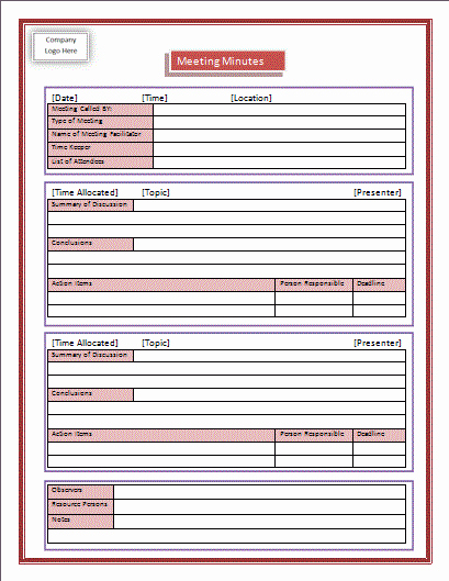Excel Meeting Minutes Template New 9 Meeting Minutes Templates Word Excel Pdf formats