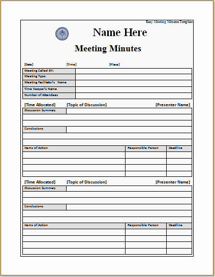 Excel Meeting Minutes Template Unique Easy Meeting Minutes Template – Excel Word Templates