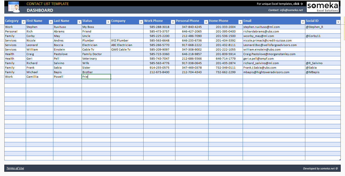 Excel Phone List Template New Contact List Template In Excel