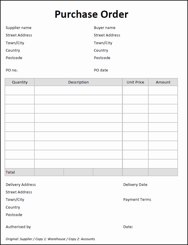 Excel Purchase order Template Fresh 5 Purchase order Templates Excel Pdf formats
