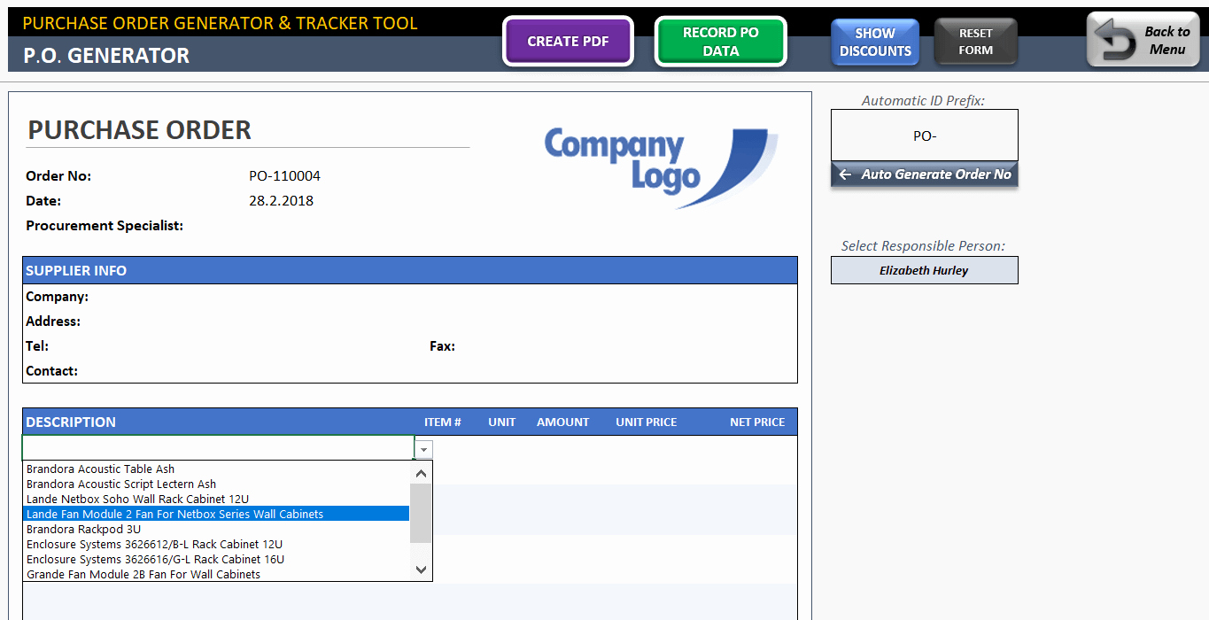 Excel Purchase order Template Inspirational Purchase order Template Excel Po Generator &amp; Tracker tool