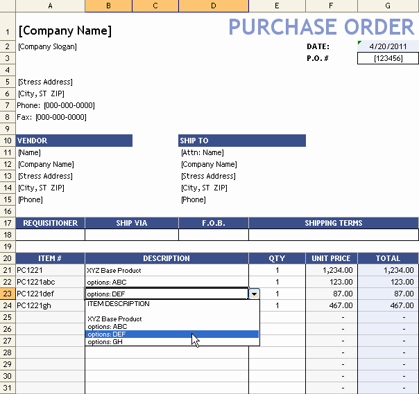 Excel Purchase order Template Inspirational Purchase order Template