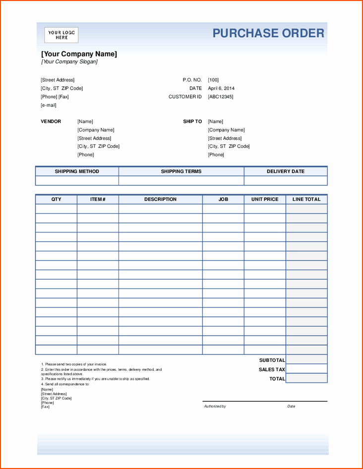 Excel Purchase order Template New 6 Purchase order Template Excel Bookletemplate
