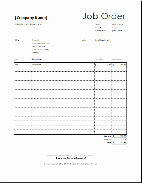 Excel Work order Template Inspirational Job order Templates for Ms Word &amp; Excel