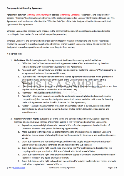 Exclusive License Agreement Template New Non Exclusive Licensing Contract Template