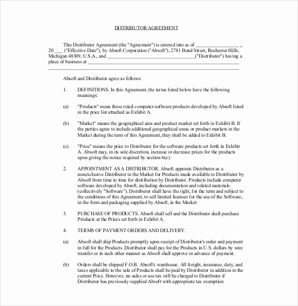 Exclusive Supplier Agreement Template Awesome Distribution Agreement Template – 15 Free Word Pdf