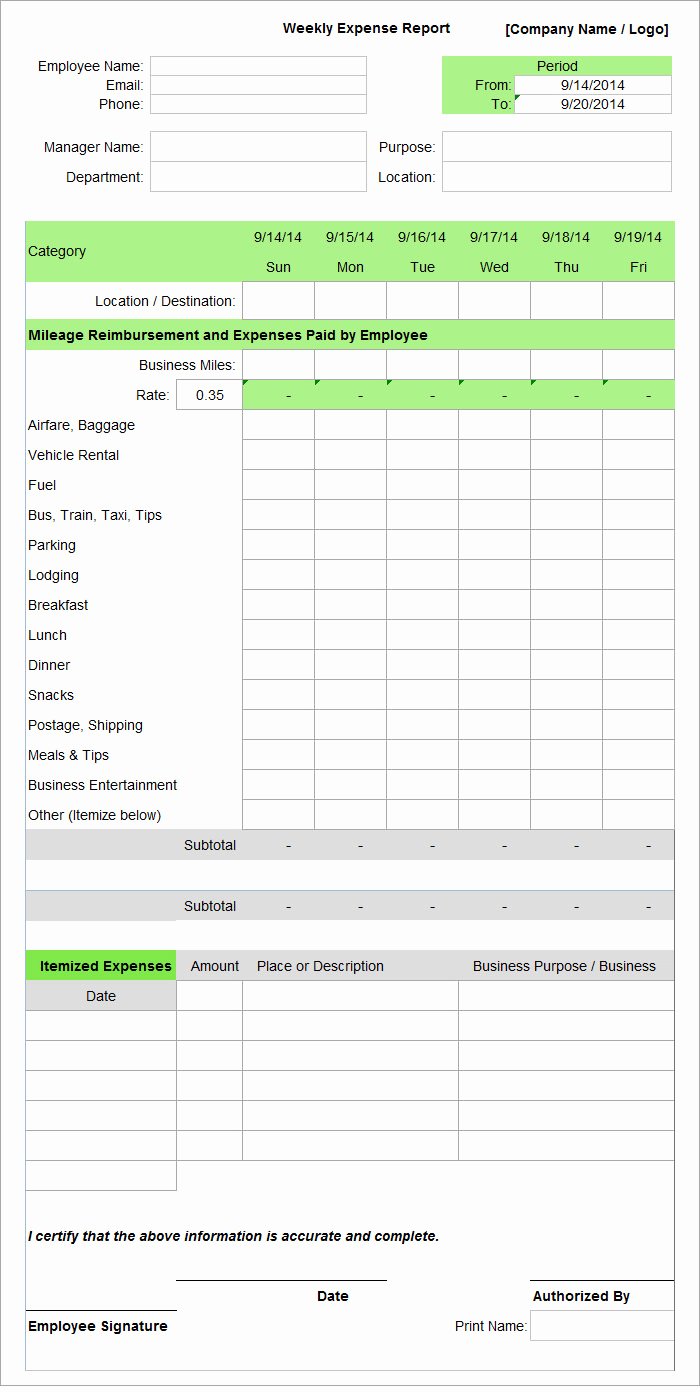 Expense Report Template Excel Fresh Employee Expense Report Template 8 Free Excel Pdf
