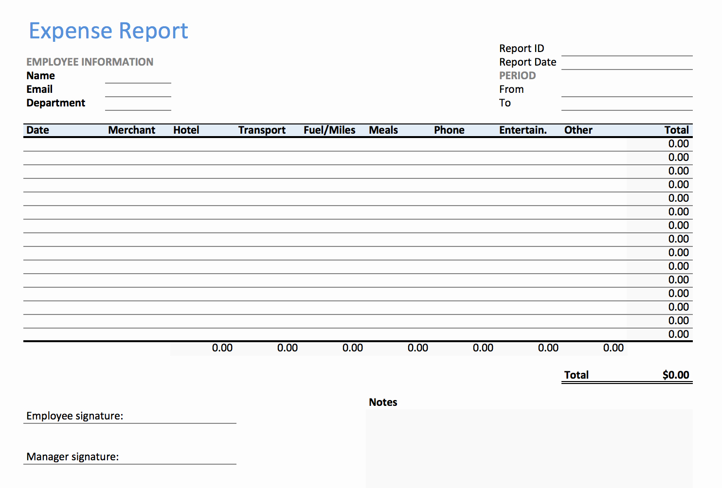 excel expense report template