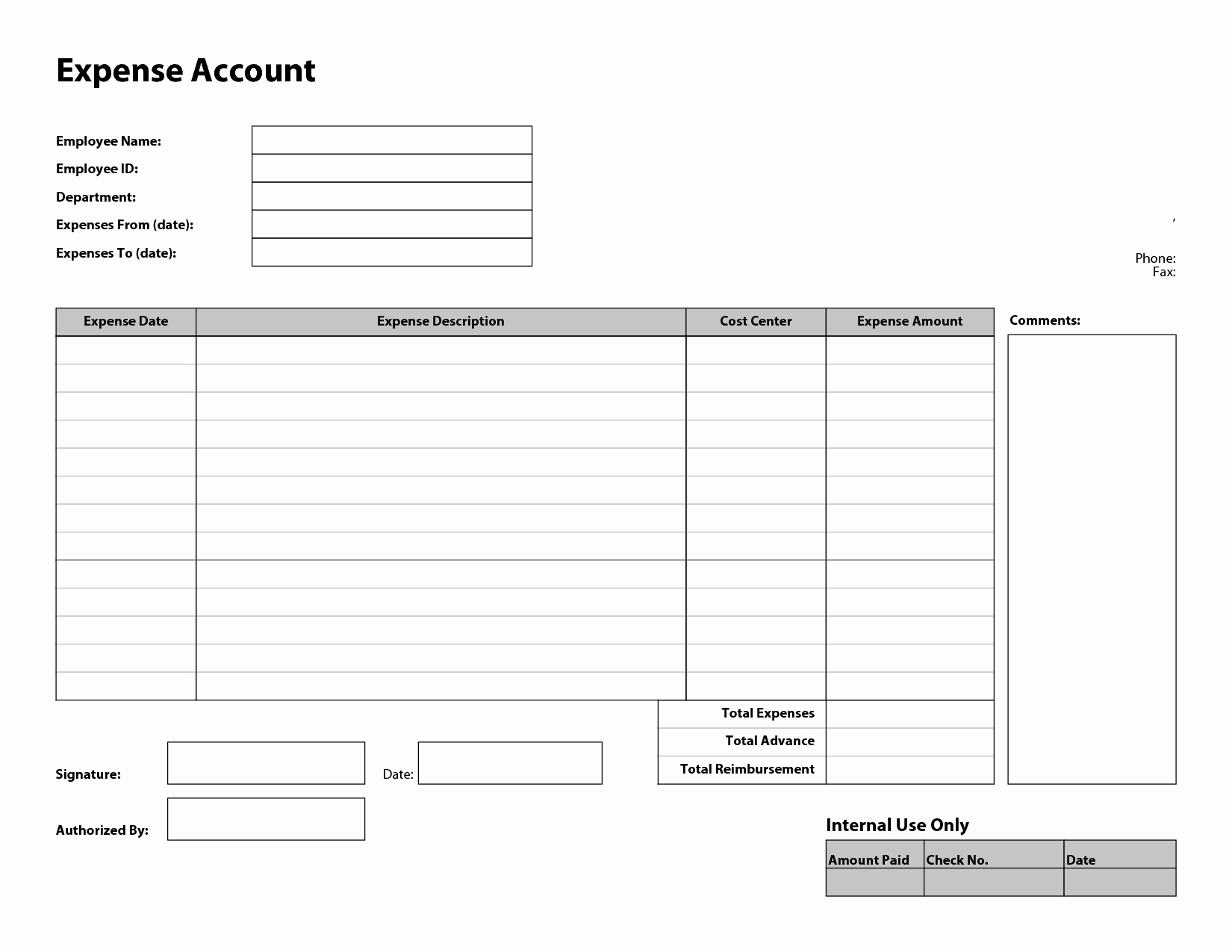 Expense Report Template Free Elegant 10 Best Of Free Printable Expense Report Template