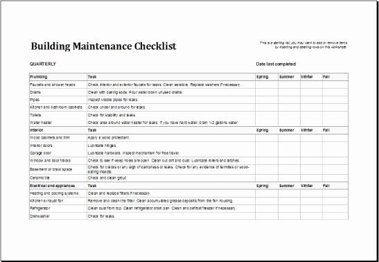 Facility Maintenance Plan Template Awesome 7 Facility Maintenance Checklist Templates Excel Templates
