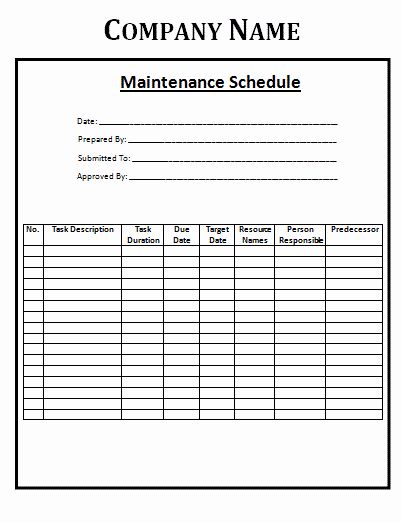 Facility Maintenance Plan Template Lovely Maintenance Schedule Template