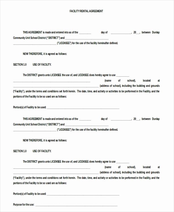 Facility Rental Agreement Template Best Of 13 Blank Rental Agreement Templates – Free Sample