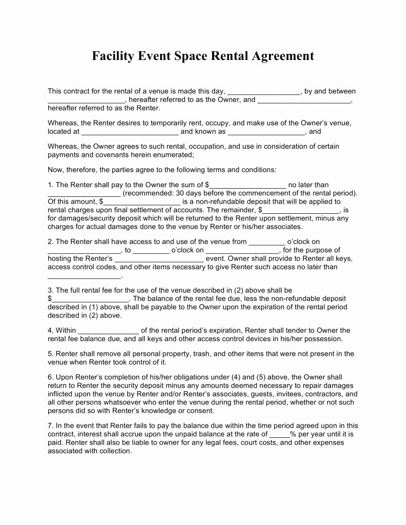 Facility Rental Agreement Template Best Of 50 Advanced event Facility Rental Agreement Ni U