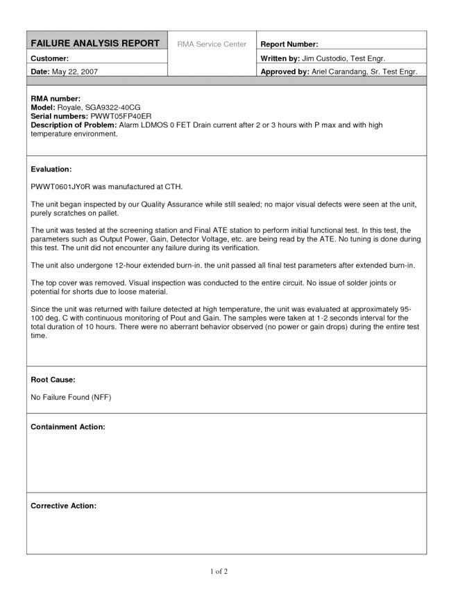Failure Analysis Report Template Elegant Failure Report Template Financial and Engineering Analysis