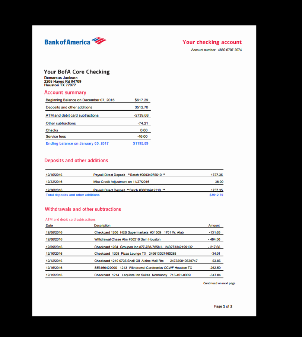 Fake Bank Statement Template Best Of Bank Statement Bank America Template In E Earnings
