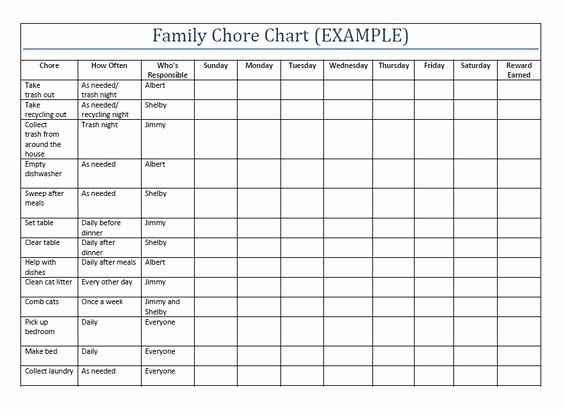 Family Chore Chart Template Fresh Household Chore