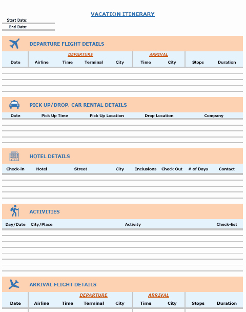 Family Vacation Planner Template Fresh Vacation Itinerary &amp; Packing List Template In Excel