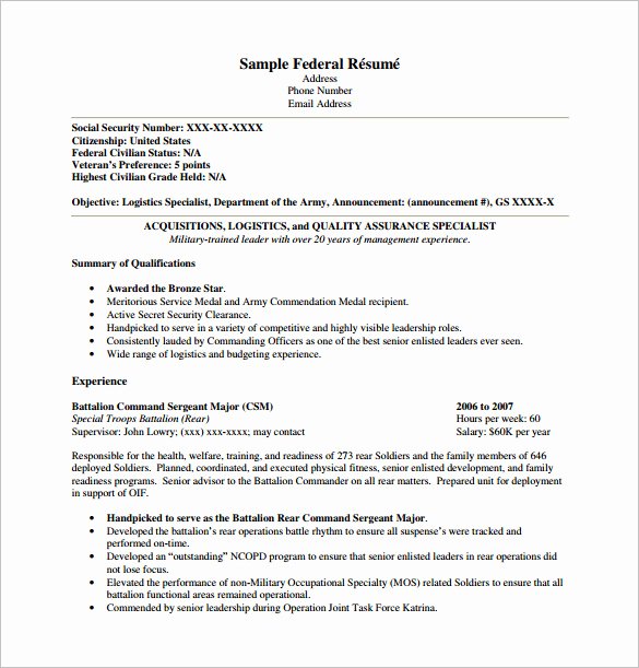Federal Resume Template Word Elegant Federal Resume Template 8 Free Word Excel Pdf format