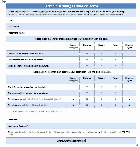 Feedback form Template Word Beautiful Example Training Evaluation form