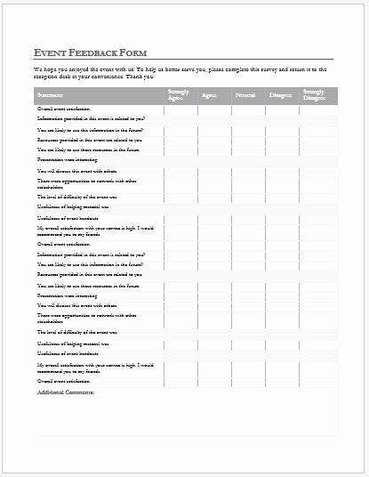Feedback form Template Word Best Of Ms Word event Feedback forms