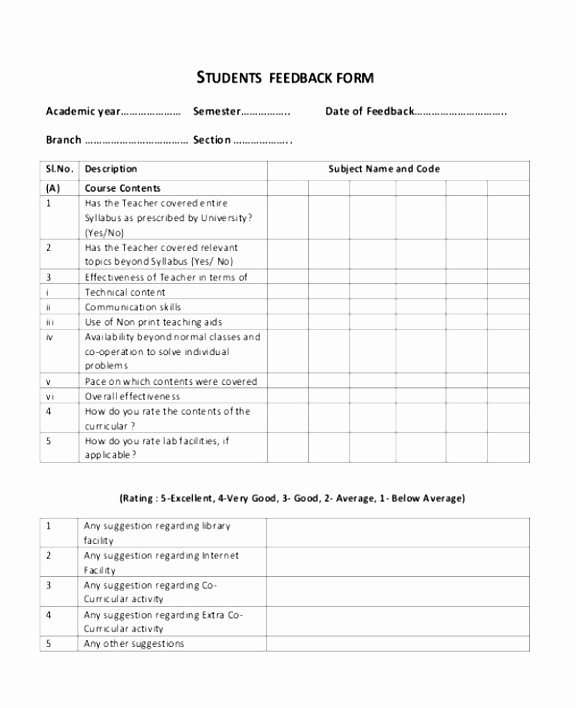 Feedback form Template Word Lovely 9 Student Feedback form Template Word Uitry